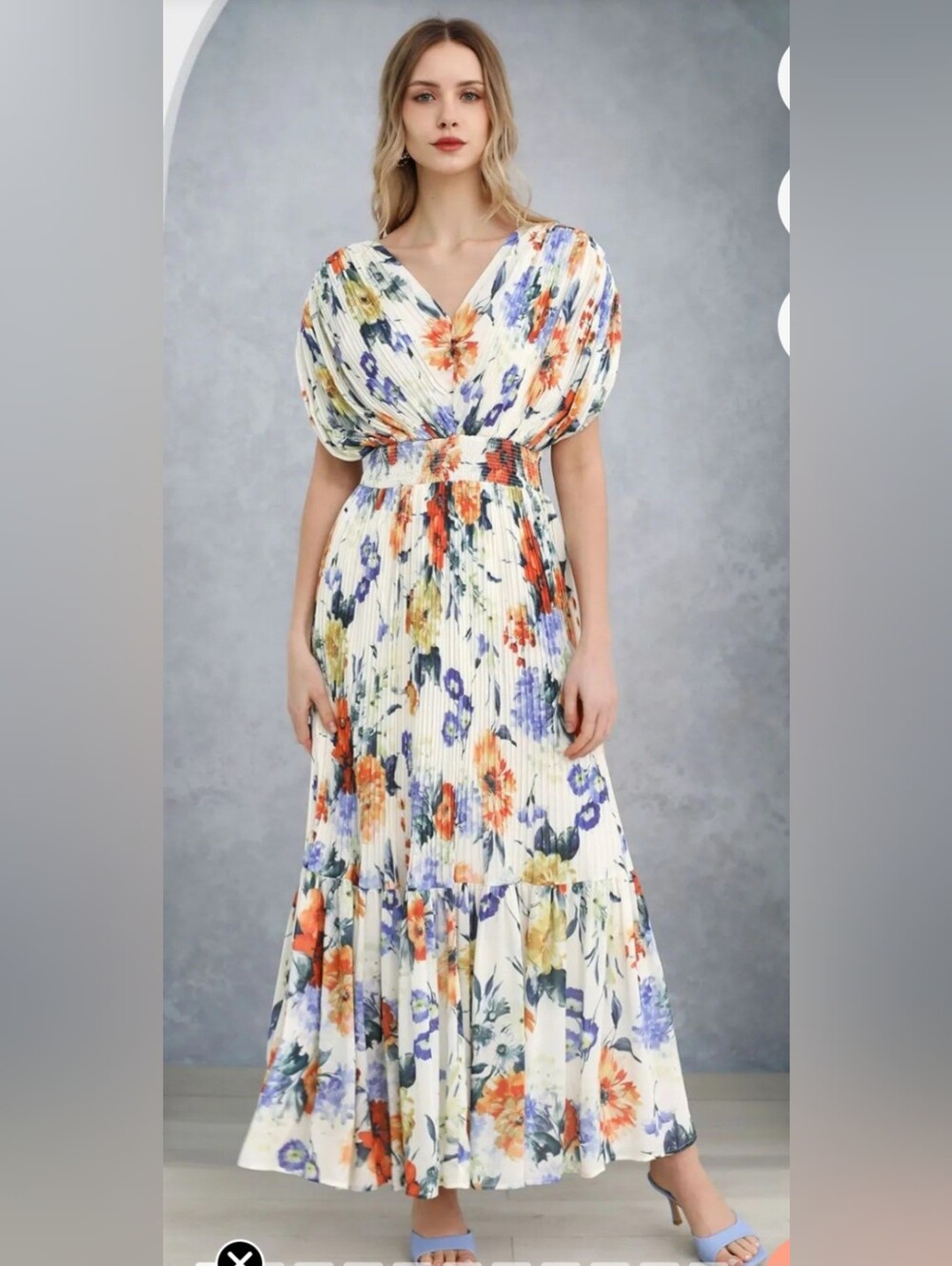 CHICWISH Floral Maxi Dress in White & Blue Size XL NWT